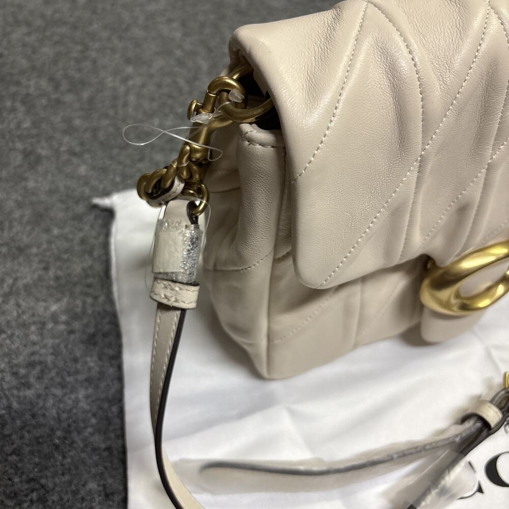 NEW Coach Times Square Tabby Shoulder Bag 20 With Quilting Brass/ Chalk $495 - Picture 3 of 11